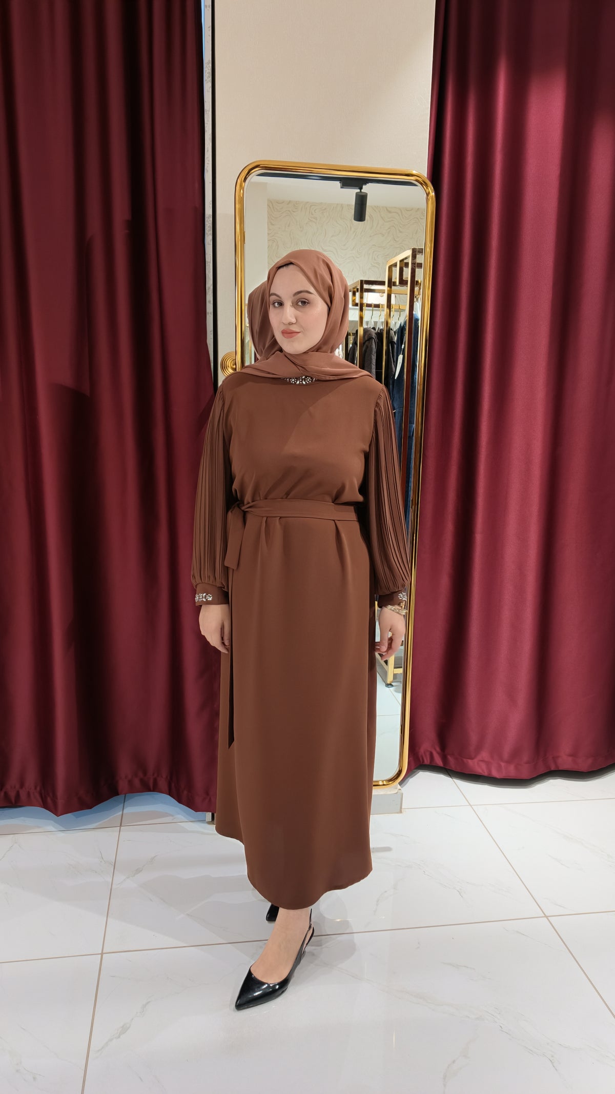 Krep kumaş şık elbise