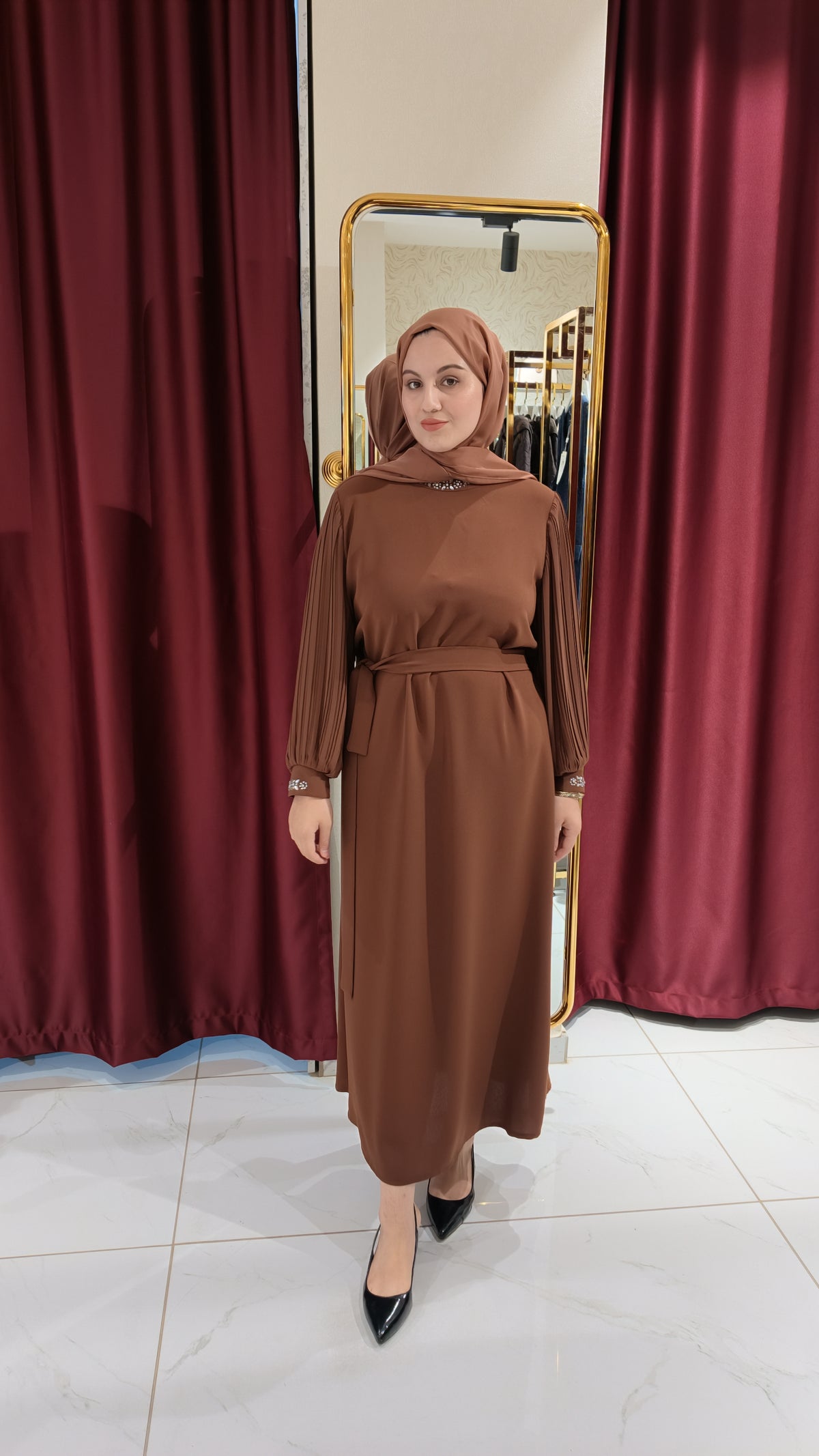 Krep kumaş şık elbise