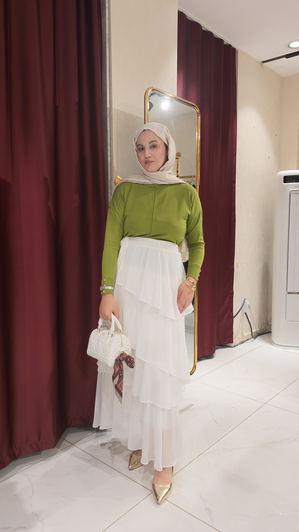 Fırfırlı Kuşak Detaylı Şifon Etek