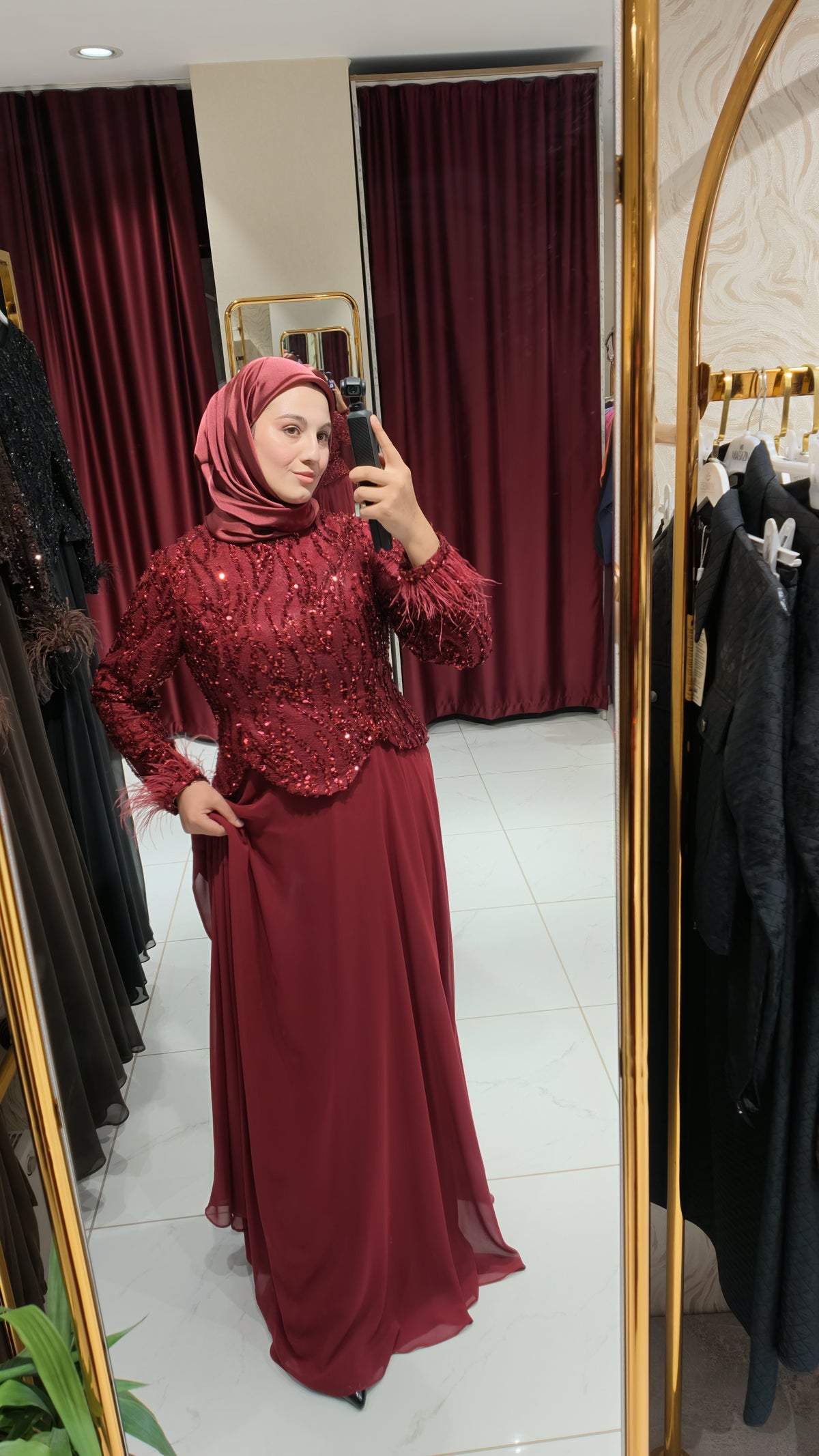 Payetli Şifon Şık Abiye Elbise