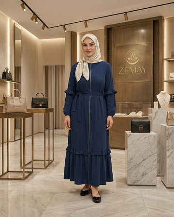 Kuşak Detaylı Fırfırlı Ferace