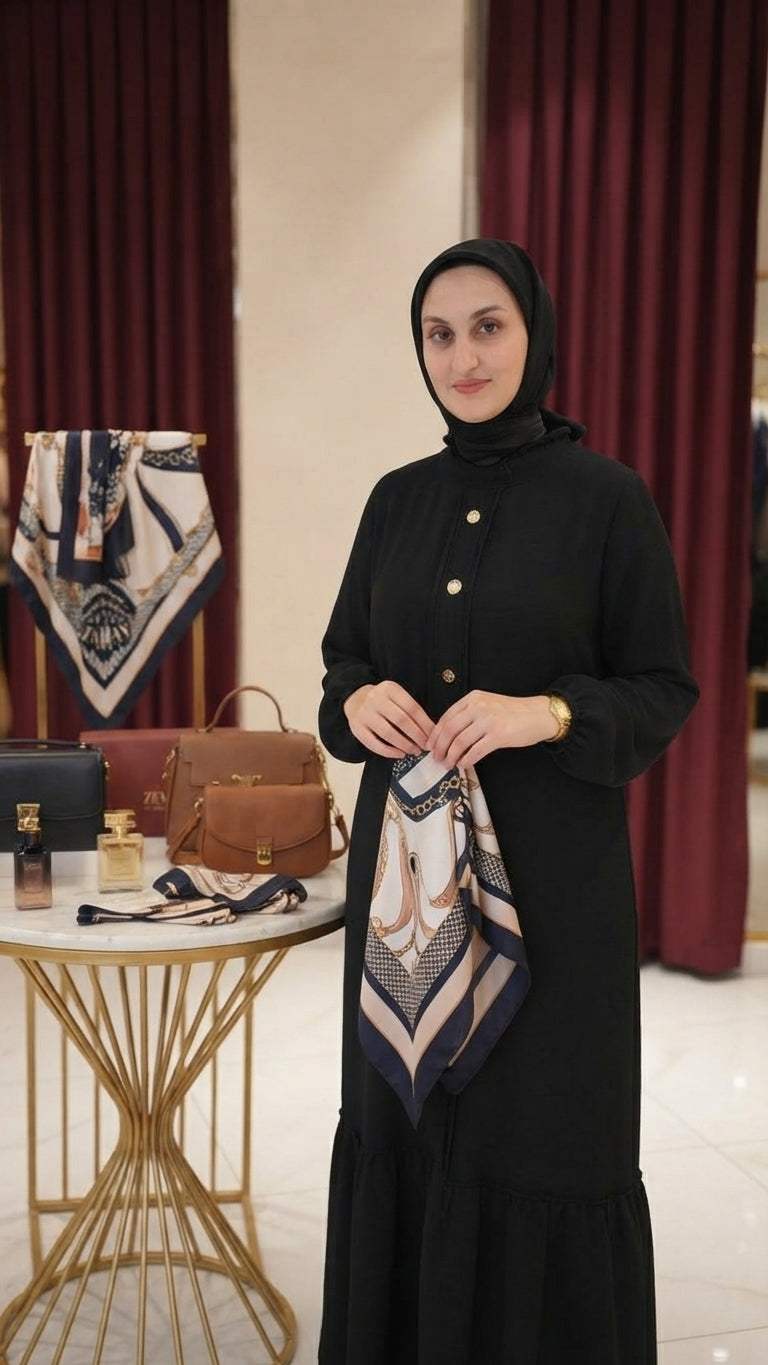 Düğme Detaylı Krep Kumaş Elbise