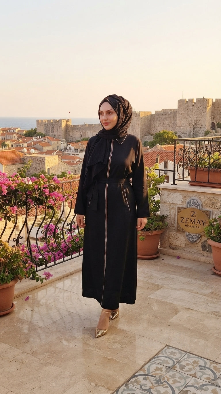 Tensel Kumaş Fermuarlı Uzun Ferace