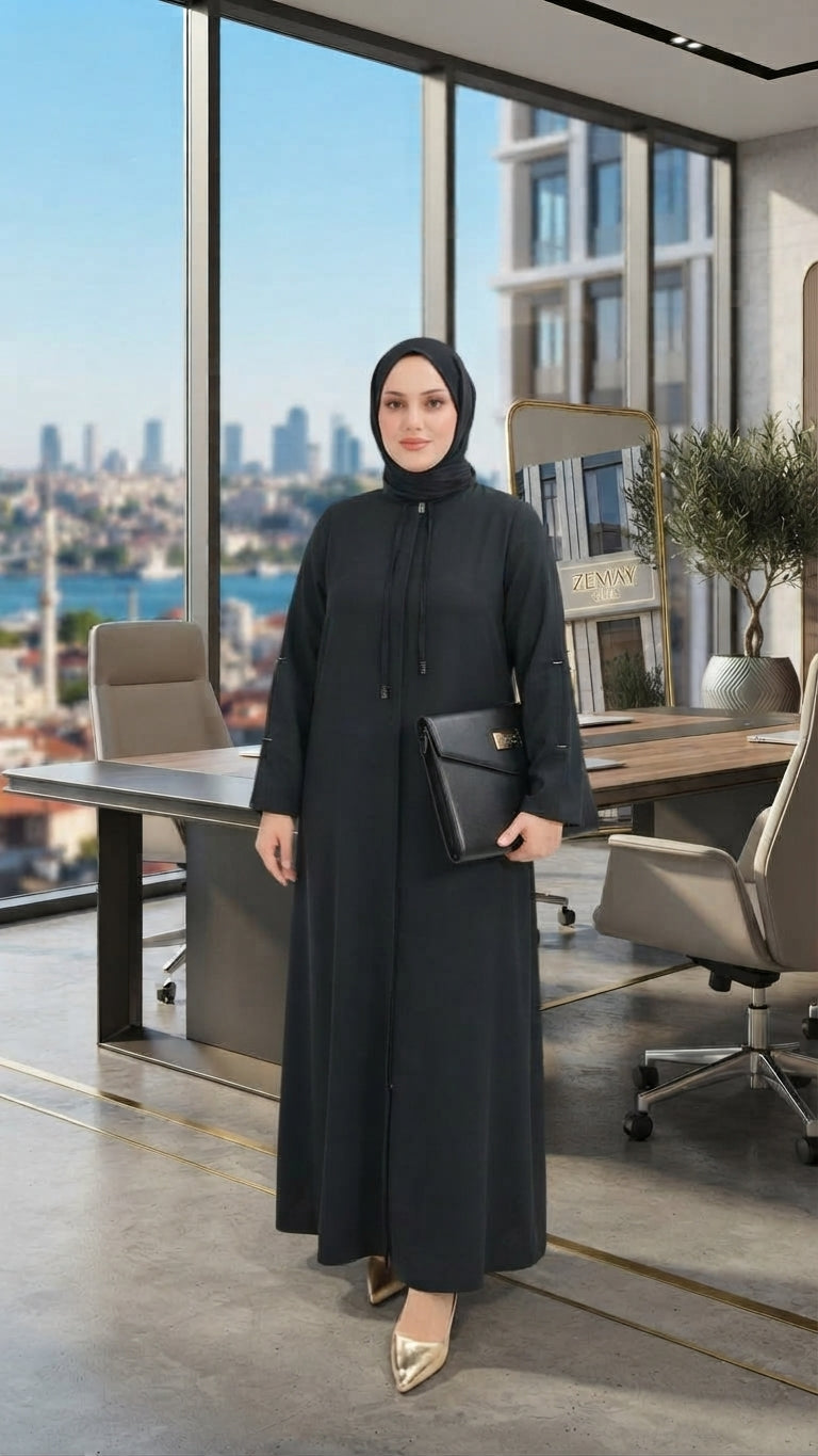 Fermuarlı Kol Detaylı Tesettür Ferace