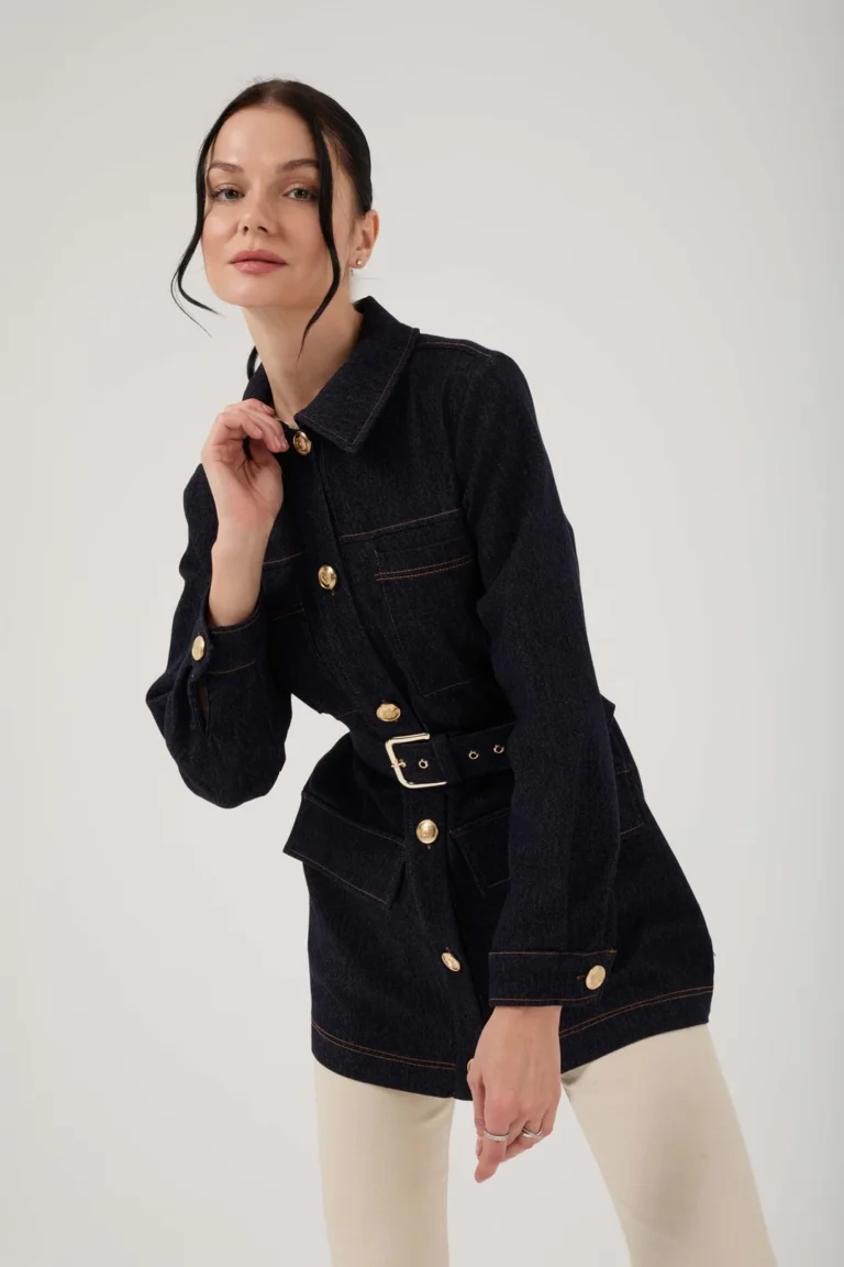 Kadın Gold Kemer Denim Ceket