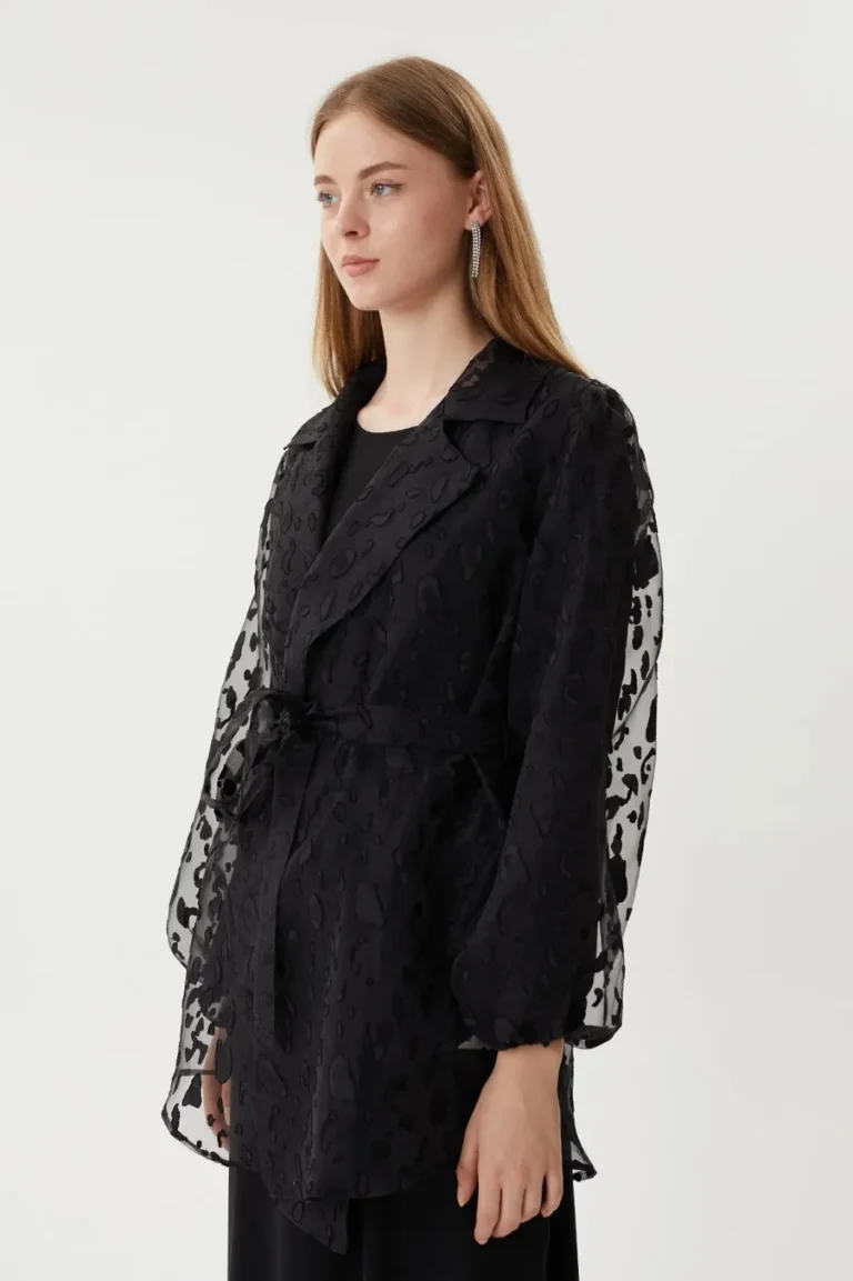 Kuşak Detaylı Organze Ceket