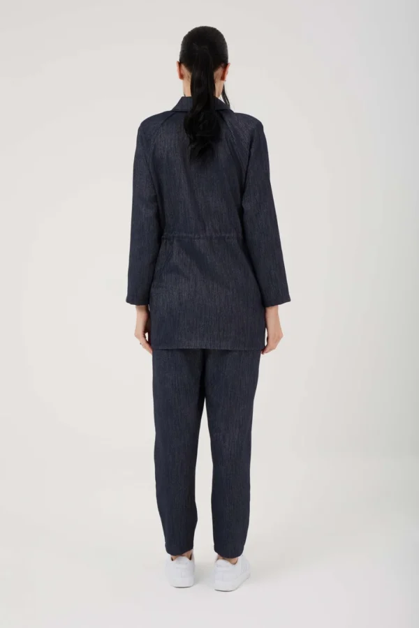 Kadın Fermuar Cep Detaylı Denim Takım