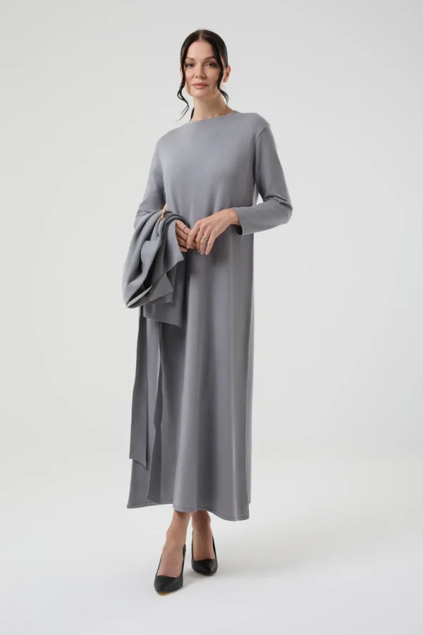 Kadın Altın Broş Detaylı İkili Ceketli Triko Elbise