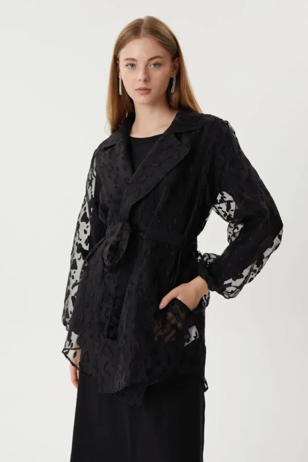 Kuşak Detaylı Organze Ceket